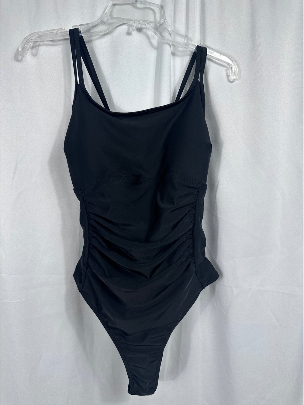Black Thong Scrunch One-Piece Swimsuit w/Adjustable Back Ties Size XL